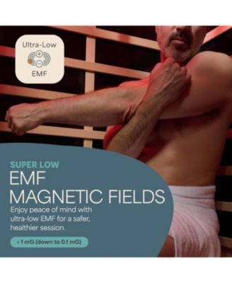 Rejuvacure Low-EMF 1-Person Infrared Sauna – Indoor Wooden Sauna with Tempered Glass Door, Carbon Fiber Heaters, Chromotherapy & Bluetooth