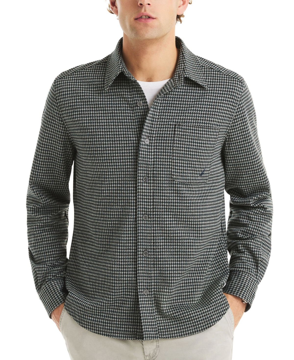 Nautica Men's Houndstooth Long Sleeve Shirt In Gray