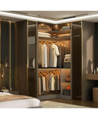 Freestanding Corner Closet Organizer, Closet System with Hanging Rods and Storage Shelves