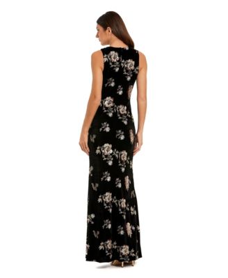 Women's Embellished Velvet High Neck Sleeveless Gown