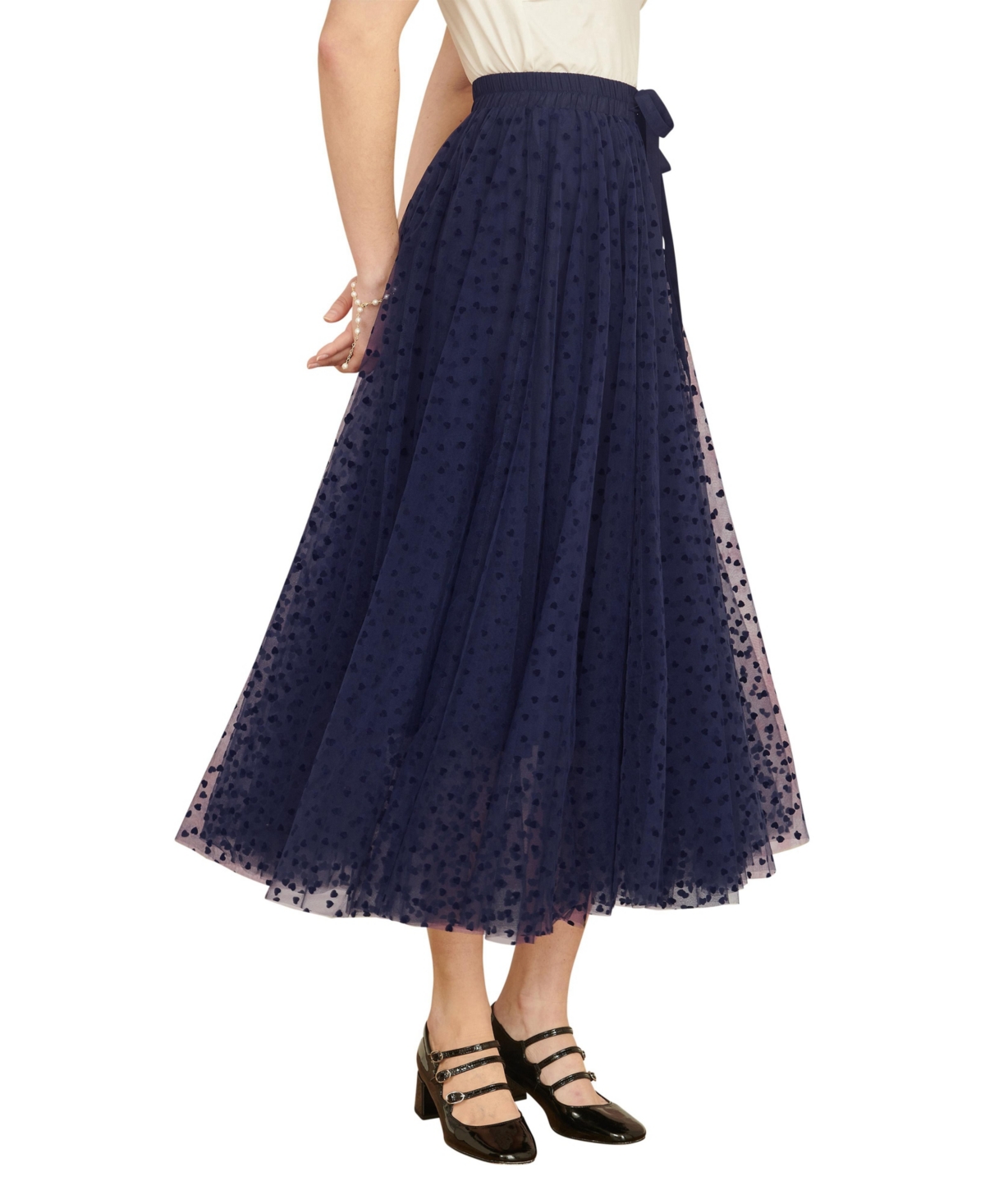 Yumi Women's Mesh Heart Print Tulle Skirt