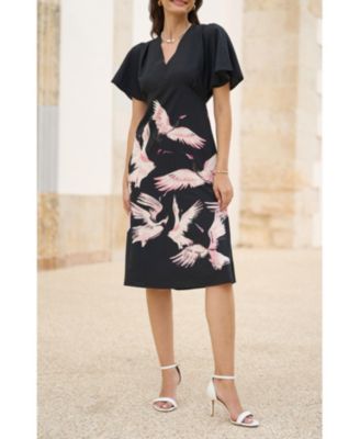 Women's Crane Print Kimono Dress