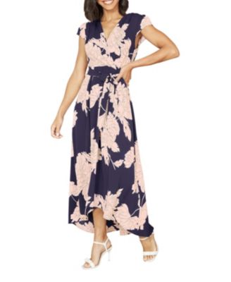 Women's Blossom Print Dipped Hem Wrap Midi Dress