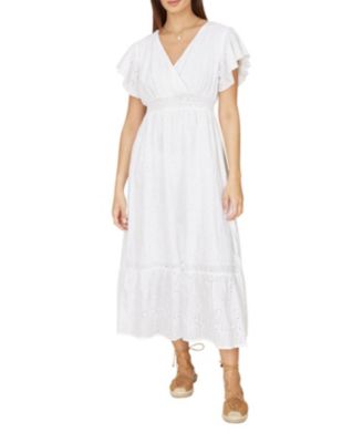 Women's Cotton Broderie Anglaise Wrap Midi Dress