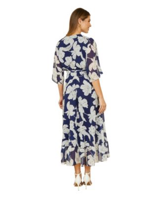 Women's Kimono Sleeves Midi Dip Hem Wrap Dress