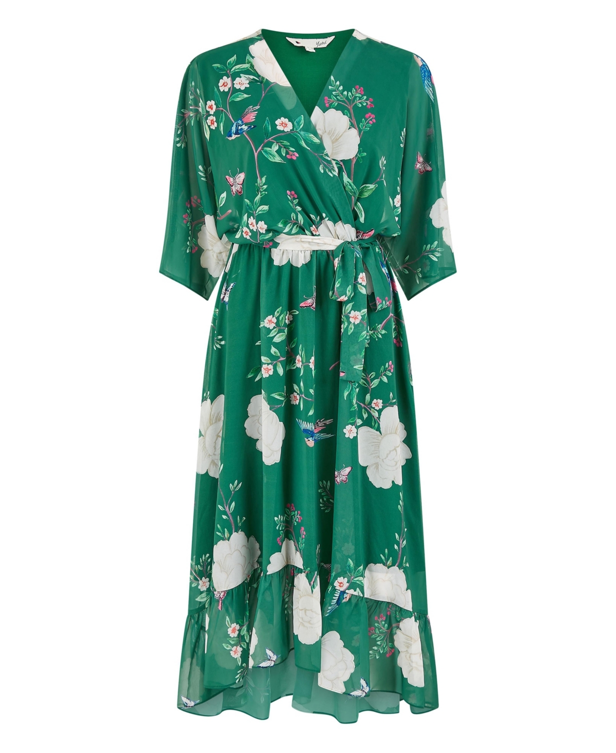 Yumi Women's Mesh Bird And Floral Print Midi Dress