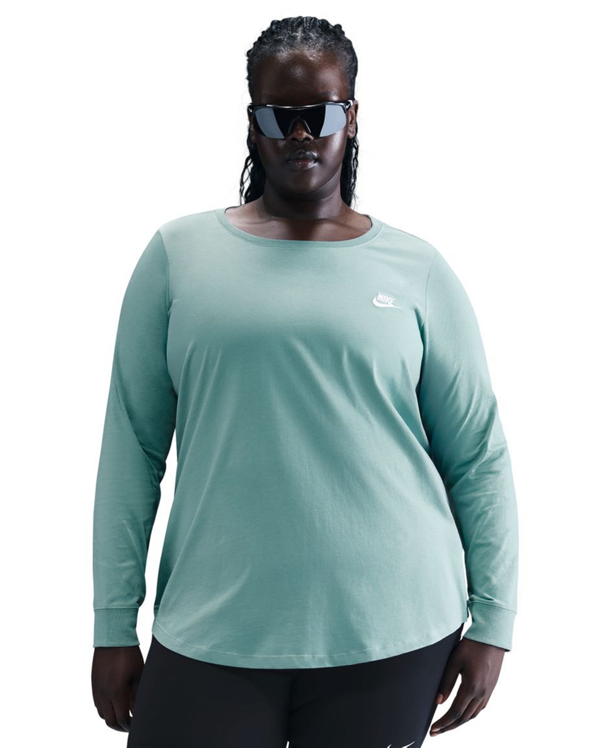 Nike Plus Size Sportswear Club Long-sleeve T-shirt In Green
