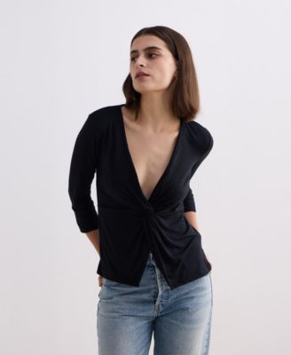 Women's Twist Front Knit Shirt in Black