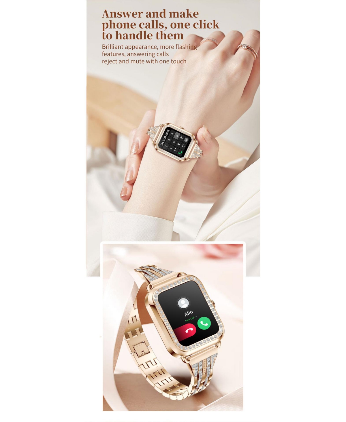 Ruxing Smart Watch Bluetooth Call Heart Rate Monitor IP67 Waterproof Fitness Tracker for Men Women -Gold