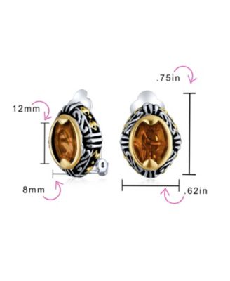 Set of 3 Blue Orange Red Crystal Oval Bali Style Clip-On Earrings Non-Pierced