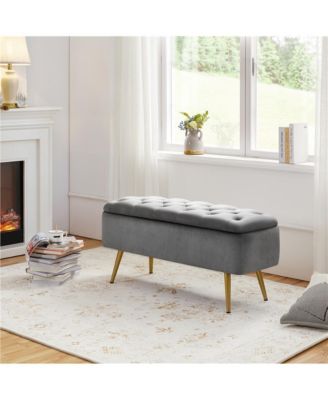 Upholstered Ottoman Footstool Bench with Storage Compartment