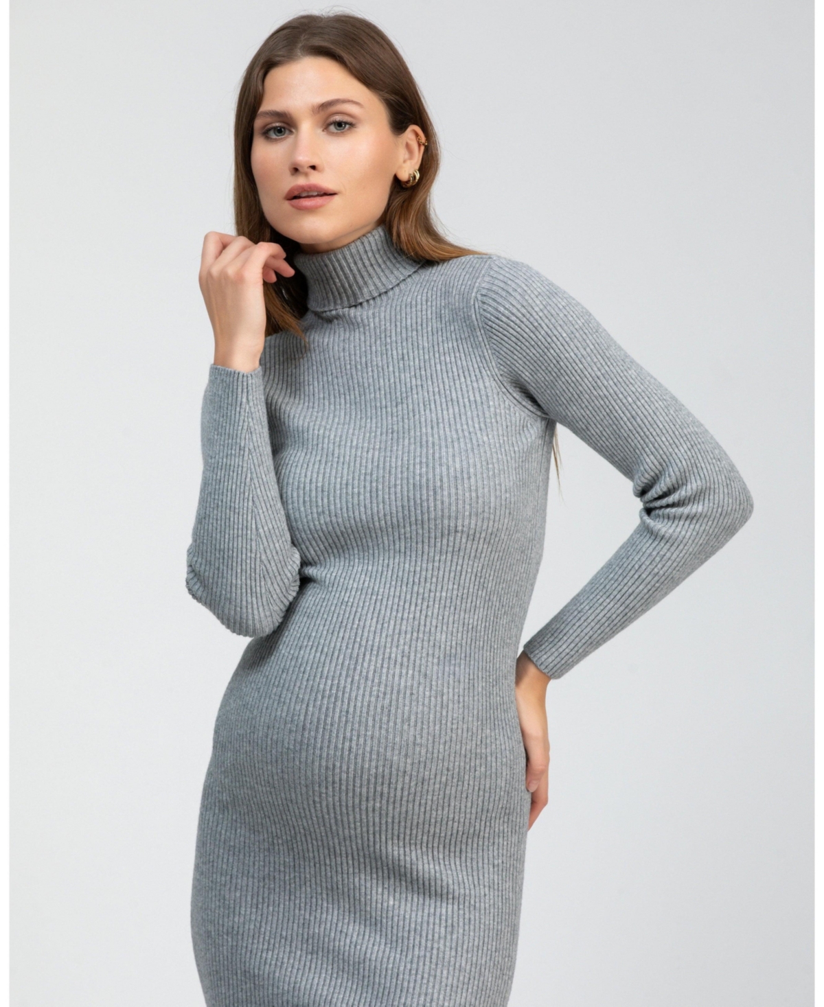 Pietro Brunelli Maternity Ribbed Turtleneck Mini Bodycon Celeste Dress