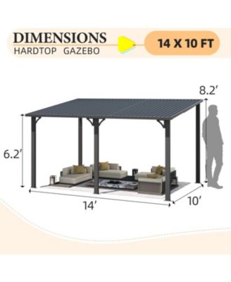 14'X10' Hardtop Gazebo Outdoor Pergola Lean to Metal Pergolas