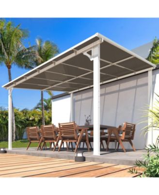16'x8' Wall Gazebo Hardtop Roof Lean to Grill Shelter Heavy Duty Metal Awning