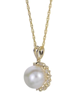 Cultured Freshwater Pearl (9.5-10mm) and Lab Created White Sapphire Pendant Necklace (0.08 ct. t.w.) in Sterling Silver with 14k Gold Plating