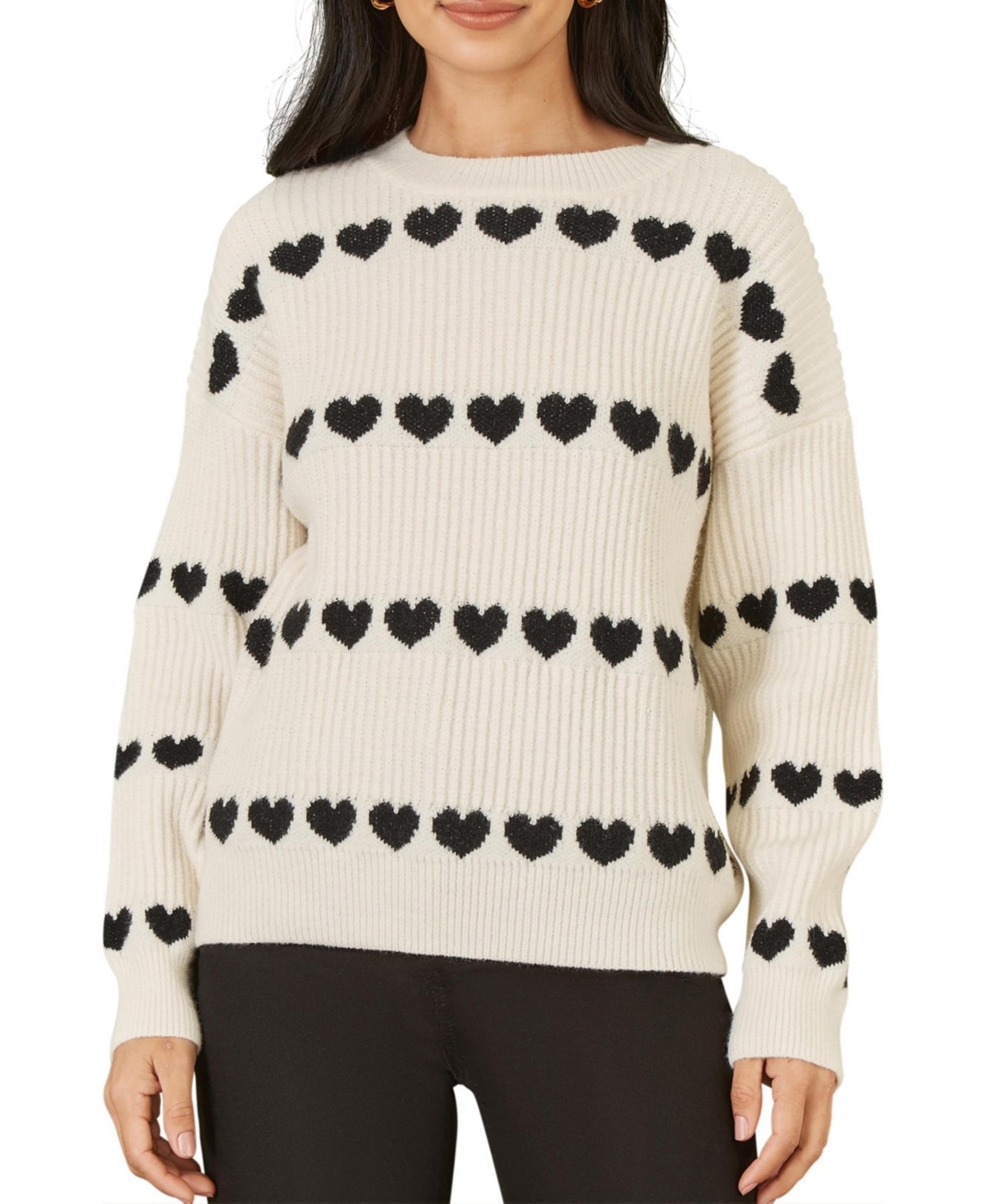 Yumi Women's Knitted Heart Stripes Sweater