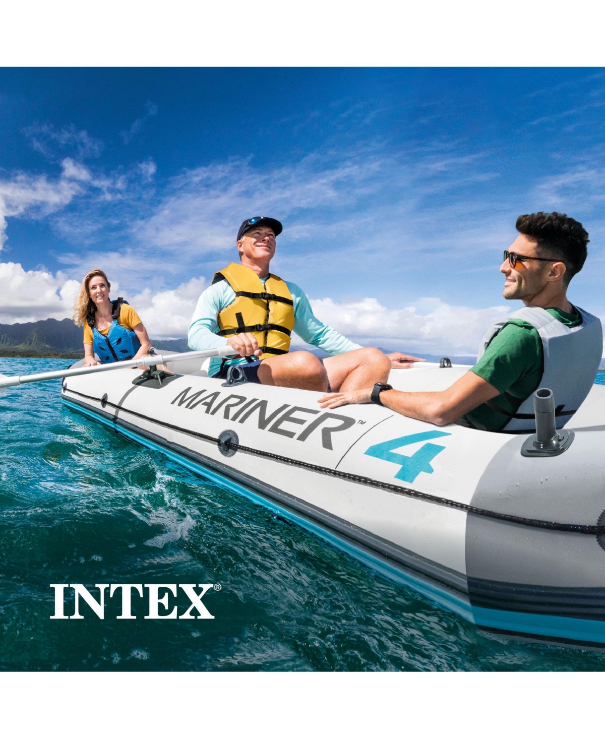 Intex Mariner 4-Person Inflatable River Lake Dinghy Boat with Pump and Oars Set
