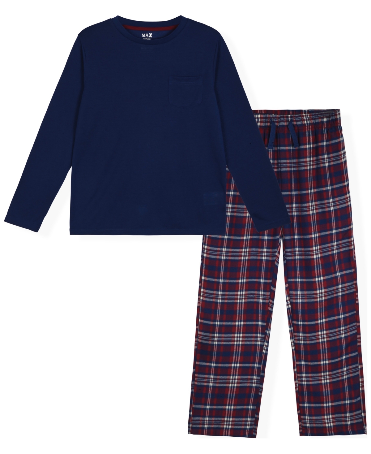 Max & Olivia Big Boy Pajama Set. Cozy, Soft Pajama With Plaid Pant In Blue
