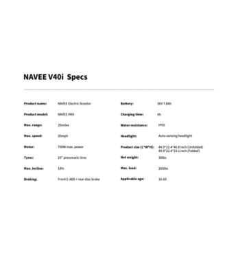 V40I Electric Scooter w/25 miles Max Operating Range & 20 mph Max Speed