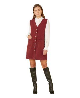 Women's V-Neck Cord Pinafore Dress