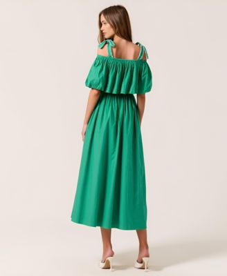 Women's Off-Shoulder Ruffle Cotton Midi Dress