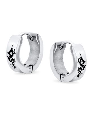 Set of 3 Cross Dragon Stars Skulls Greek Key Earrings Black Gold Plated Steel