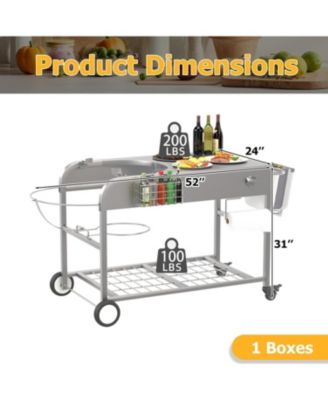 Grill Table for Weber 18" & 22" Original Kettle, Outdoor Grill Cart with Wheels