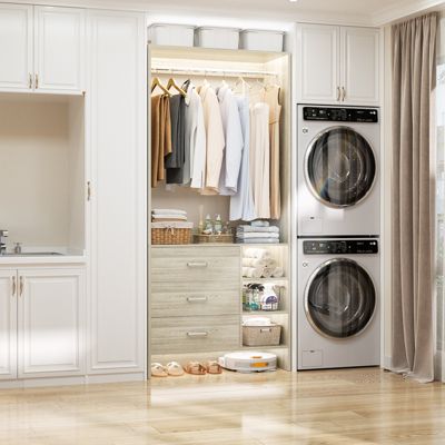 30" Freestanding Closet Organizer with Hanging Rods and Drawers, Closet System with Storage Shelves