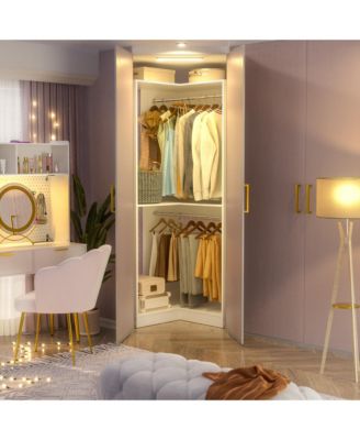 Freestanding Corner Closet Organizer with Hanging Rods, Space-saving Closet System for Walk-in Closet