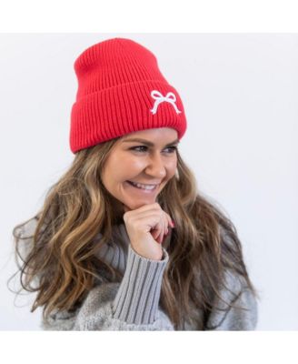 Women's Embroidered Bow Beanie - Hot Pink