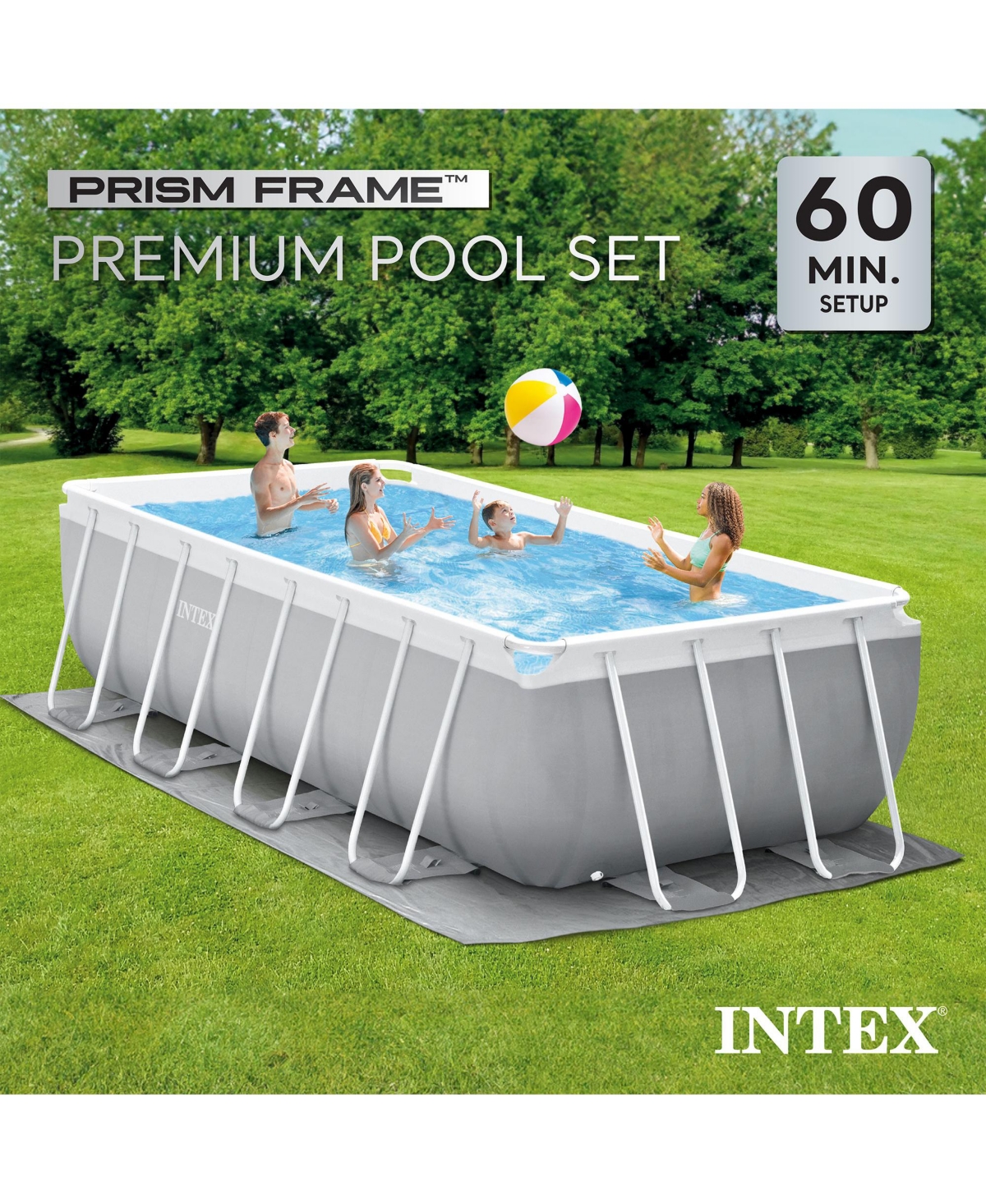 Intex 16 Foot x 42 Inch Prism Frame Rectangular Above Ground Swimming Pool Set