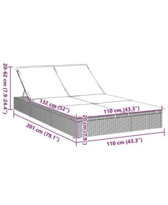 Sunbed Black PE rattan Double Adjustable Armrests Sunbed