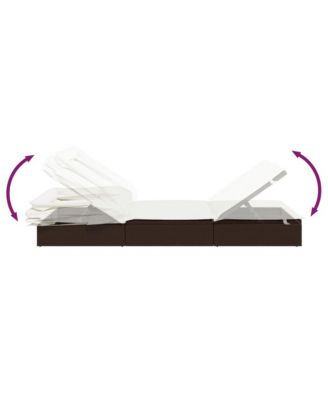 Patio Sunbed Brown PE Rattan 2-Person Adjustable Armrests