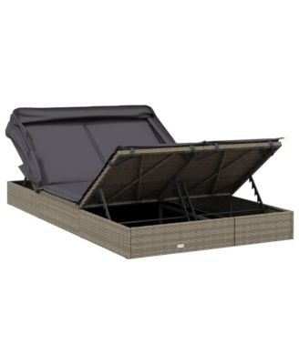 Sunbed Grey PE Rattan, Powder-Coated Steel Double Foldable