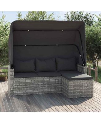 3-Seater Garden Sofa Grey PE Rattan 3 Seater Foldable