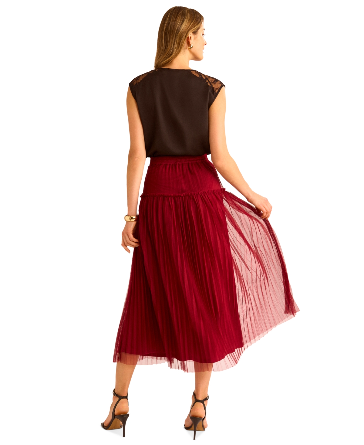 Vince Camuto Women's Pleated Pull On Midi Skirt