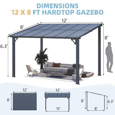 12'x8' Wall Mounted Gazebos Pergola