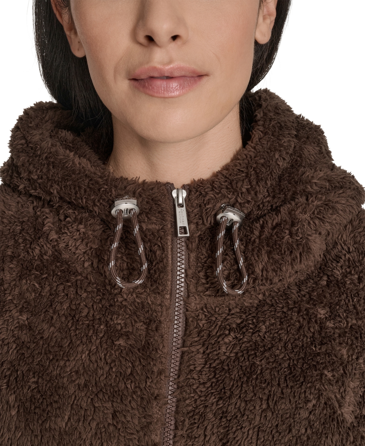 Calvin Klein Women's Performance Oversized Hooded Sherpa Jacket In Brown