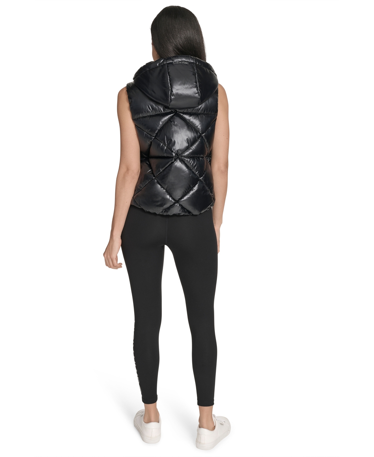 Calvin Klein Women's Performance Diamond Quilt Hooded Puffer Vest In Black