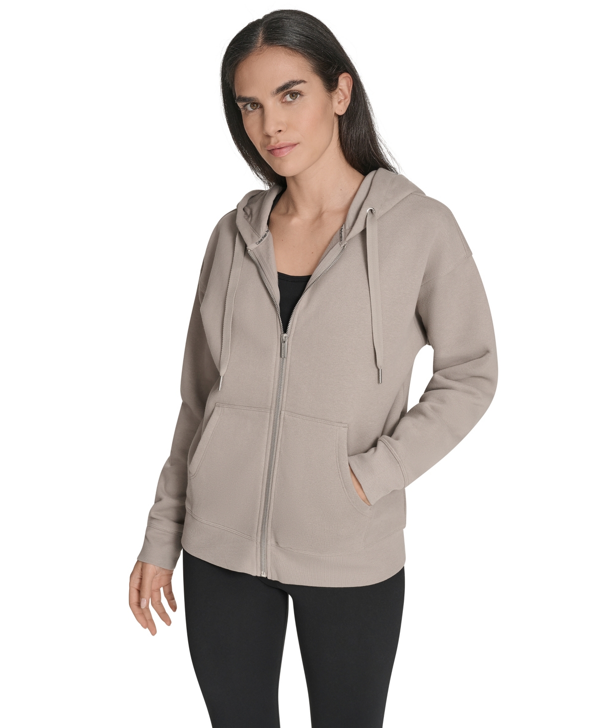 Calvin Klein Performance Women's Fleece Long-sleeve Zip-front Hoodie In Gray