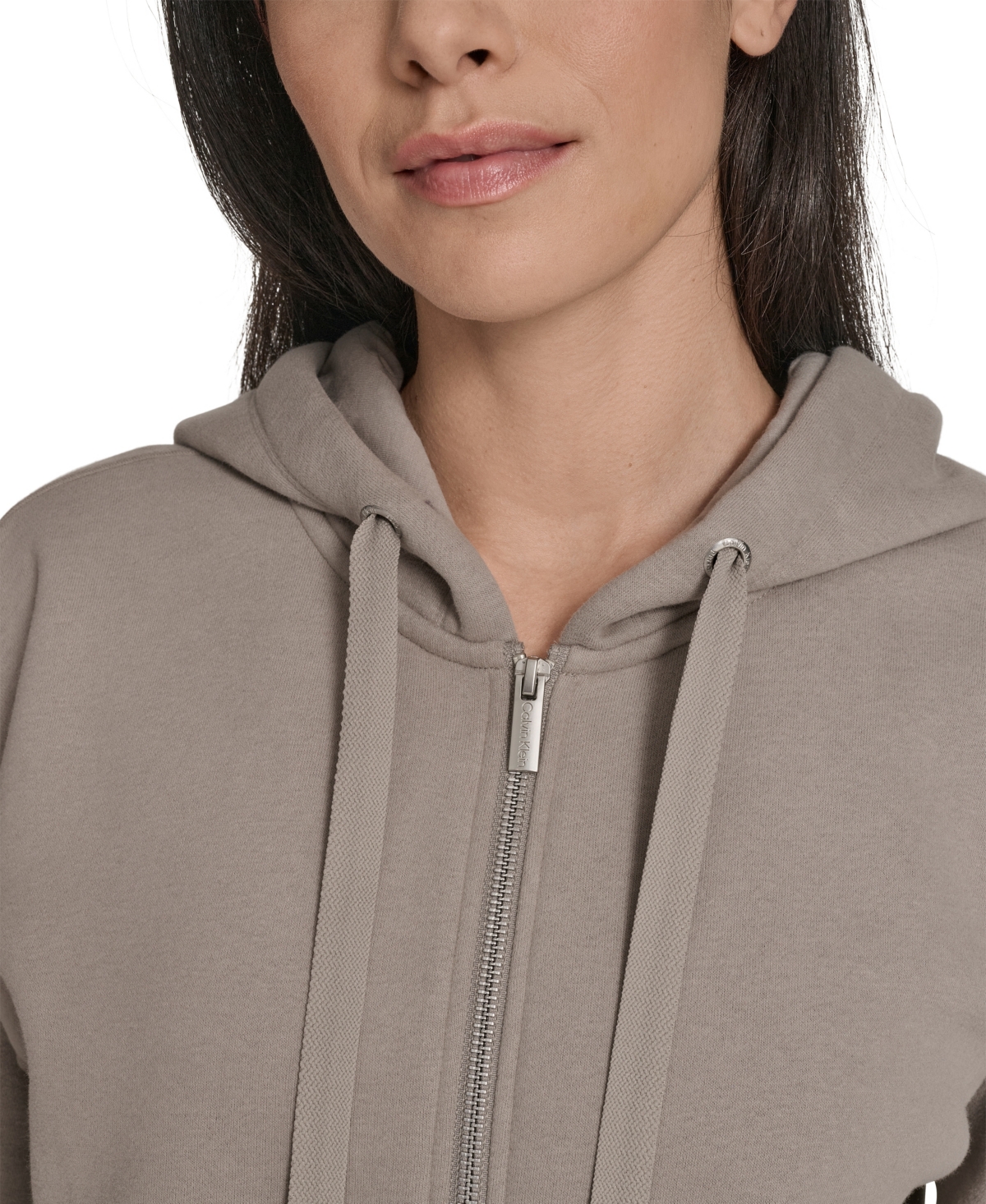 Calvin Klein Performance Women's Fleece Long-sleeve Zip-front Hoodie In Gray