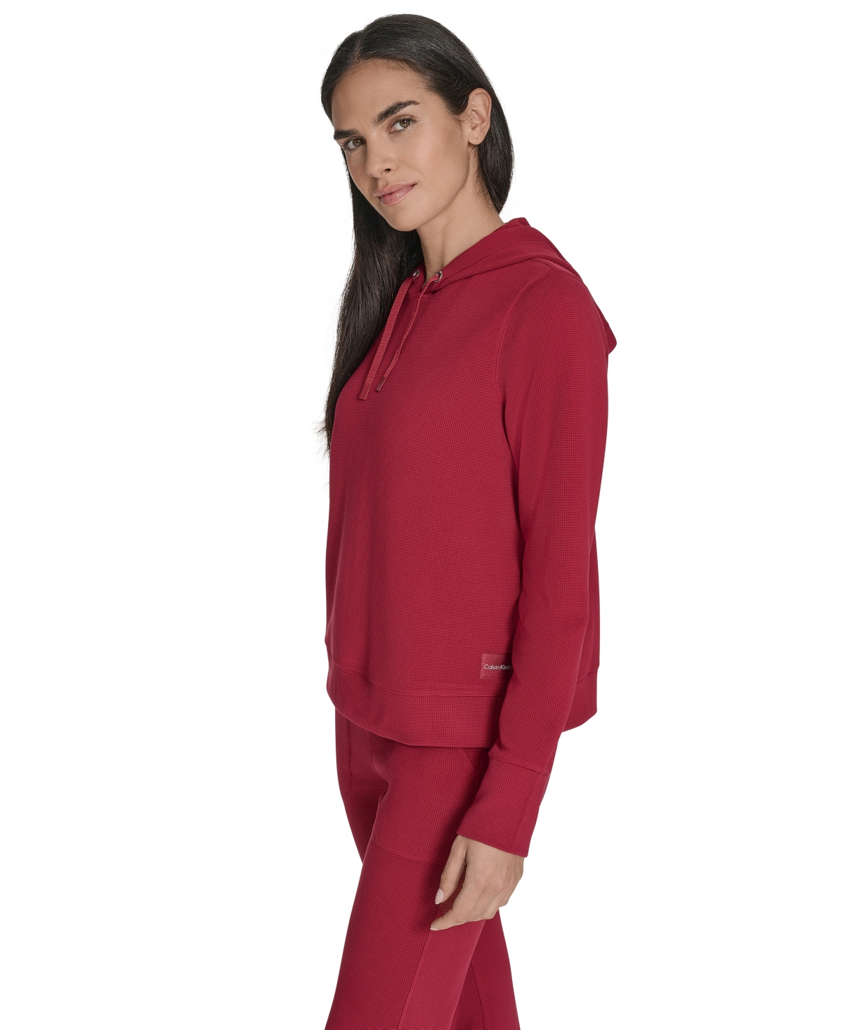 Calvin Klein Performance Women's Waffle-knit Pullover Hoodie In Red