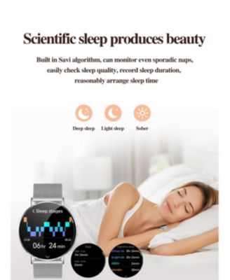 RUXING Women's Smart Watch 1.32" Full Touch Screen Bluetooth Call Silver Strap Round Dial