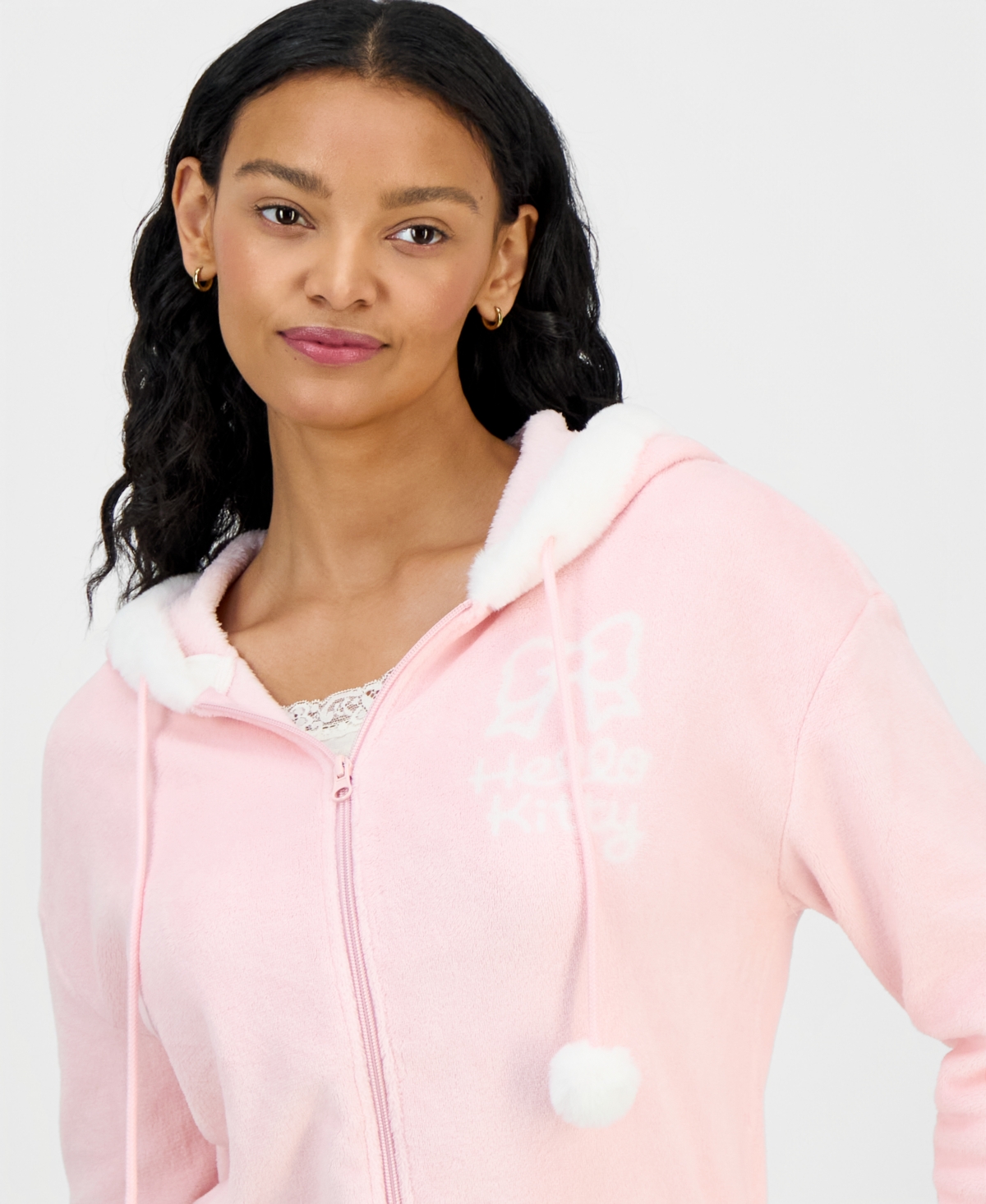 Love Tribe Juniors' Hello Kitty Zip-front Hoodie In Pink