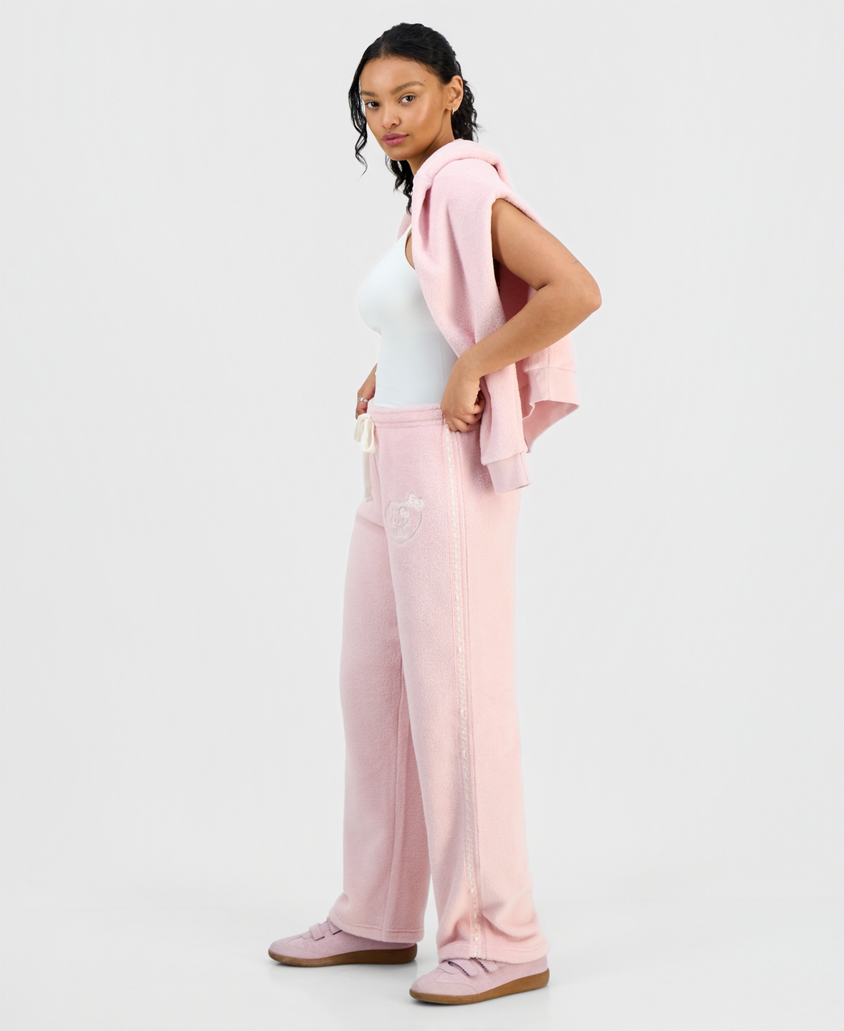 Love Tribe Juniors' Hello Kitty Lace-trim Woobie Pants In Pink