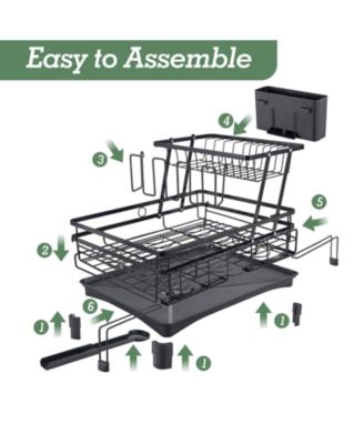 2-Tier Collapsible Expandable Dish Rack with Swivel Drain Spout and Rust-Resistant Stainless Steel Frame
