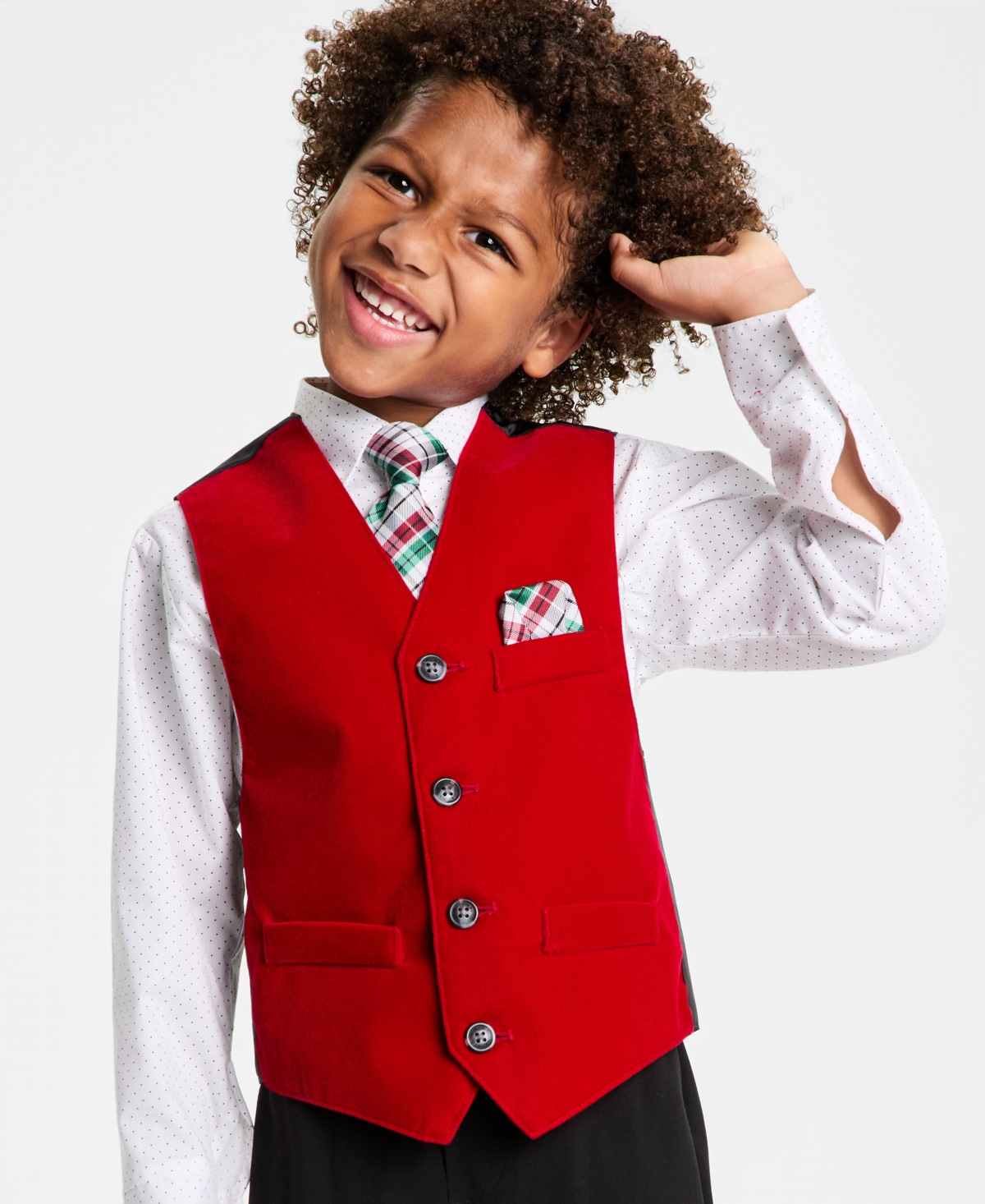 Nautica Toddler & Little Boys Red Velvet Vest, Shirt, Tie Pants Set