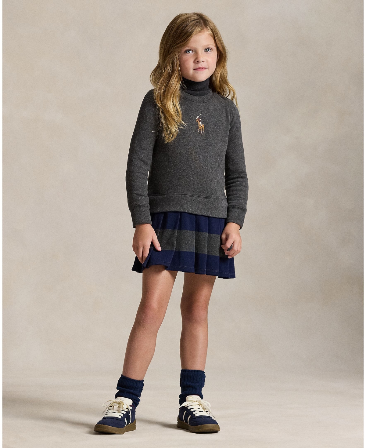 Polo Ralph Lauren Crew-neck Pleated Dress In Gray