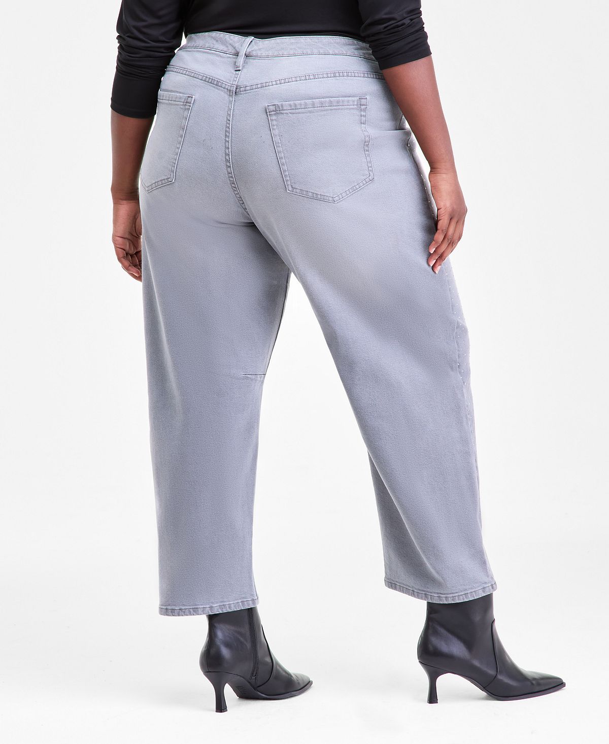 I.N.C. International Concepts Plus Size High Rise Rhinestone Barrel-Leg Jeans, Macy's Exclusive view 4 — MAYCSS fashion products