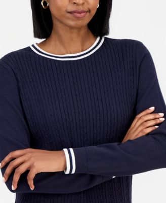 Women's Cotton Cable Knit Crewneck Sweater